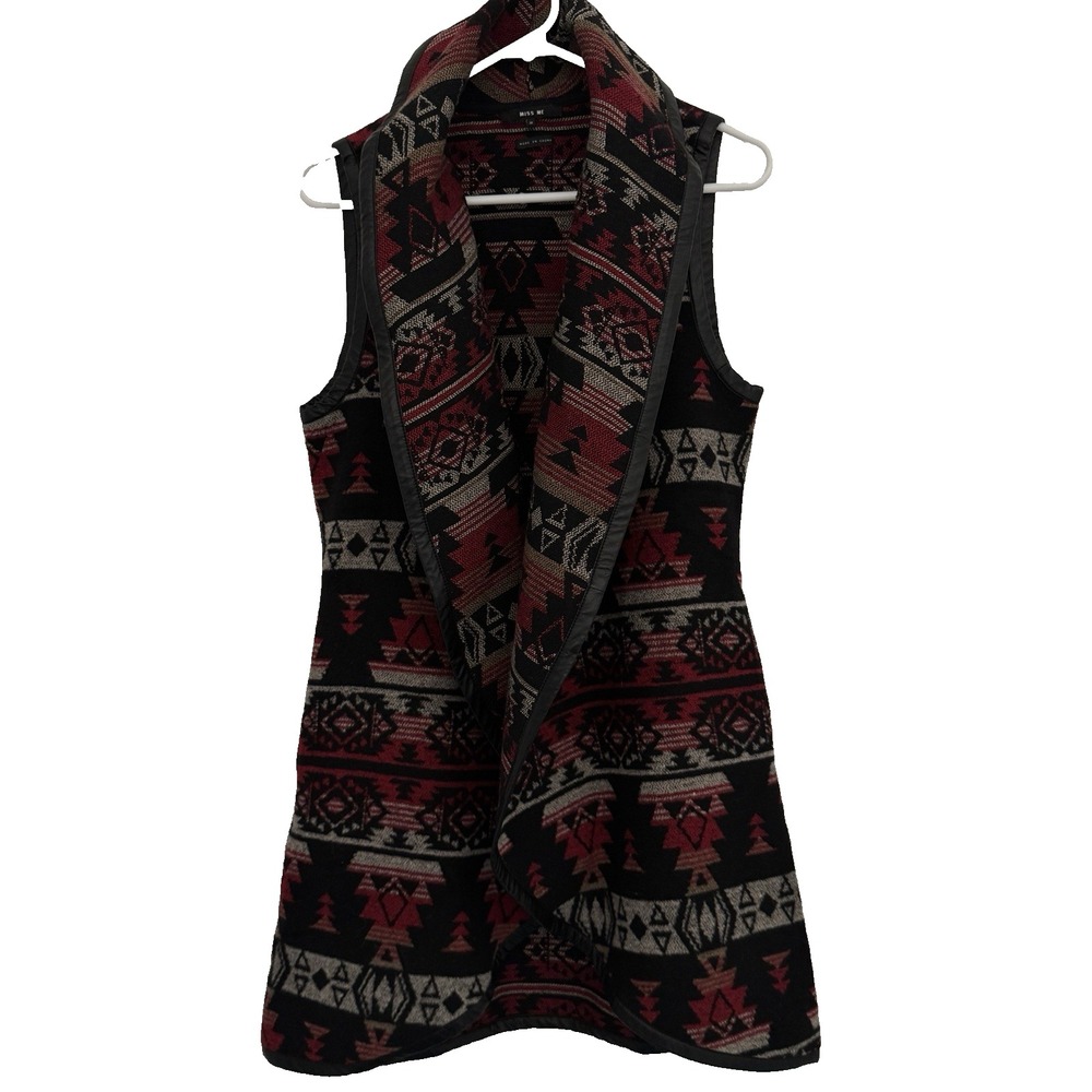 Miss Me Vest Womens S Multi Color Western Aztec Open Front Vest Cardigan Collar